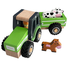 WoodenEdu green farm tractor for toddlers, ready for safe, imaginative play.