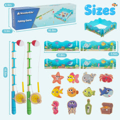 WoodenEdu fishing poles close-up showing adjustable lines for flexible gameplay.