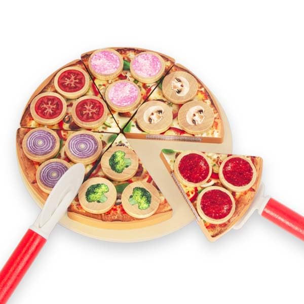 WoodenEdu pizza toy slicing noises enrich realistic pretend kitchen moments