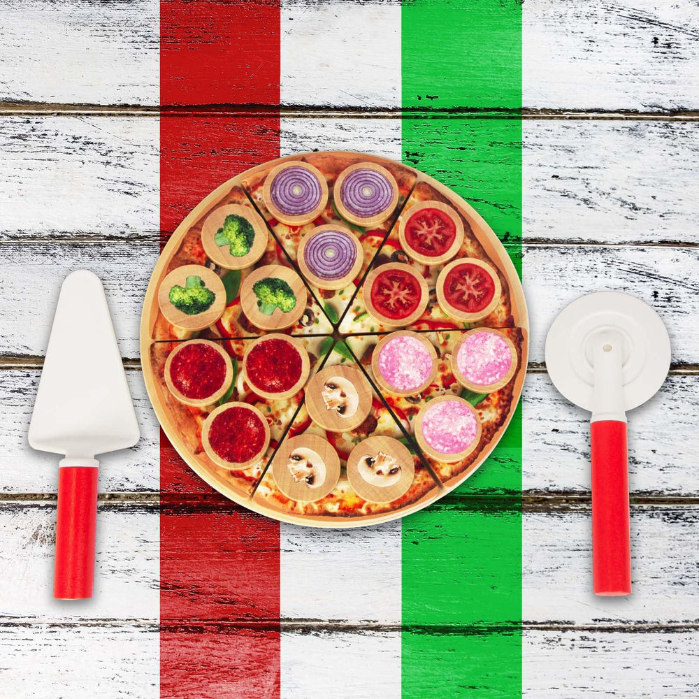 WoodenEdu pizza tray and spatula organize playtime and storage