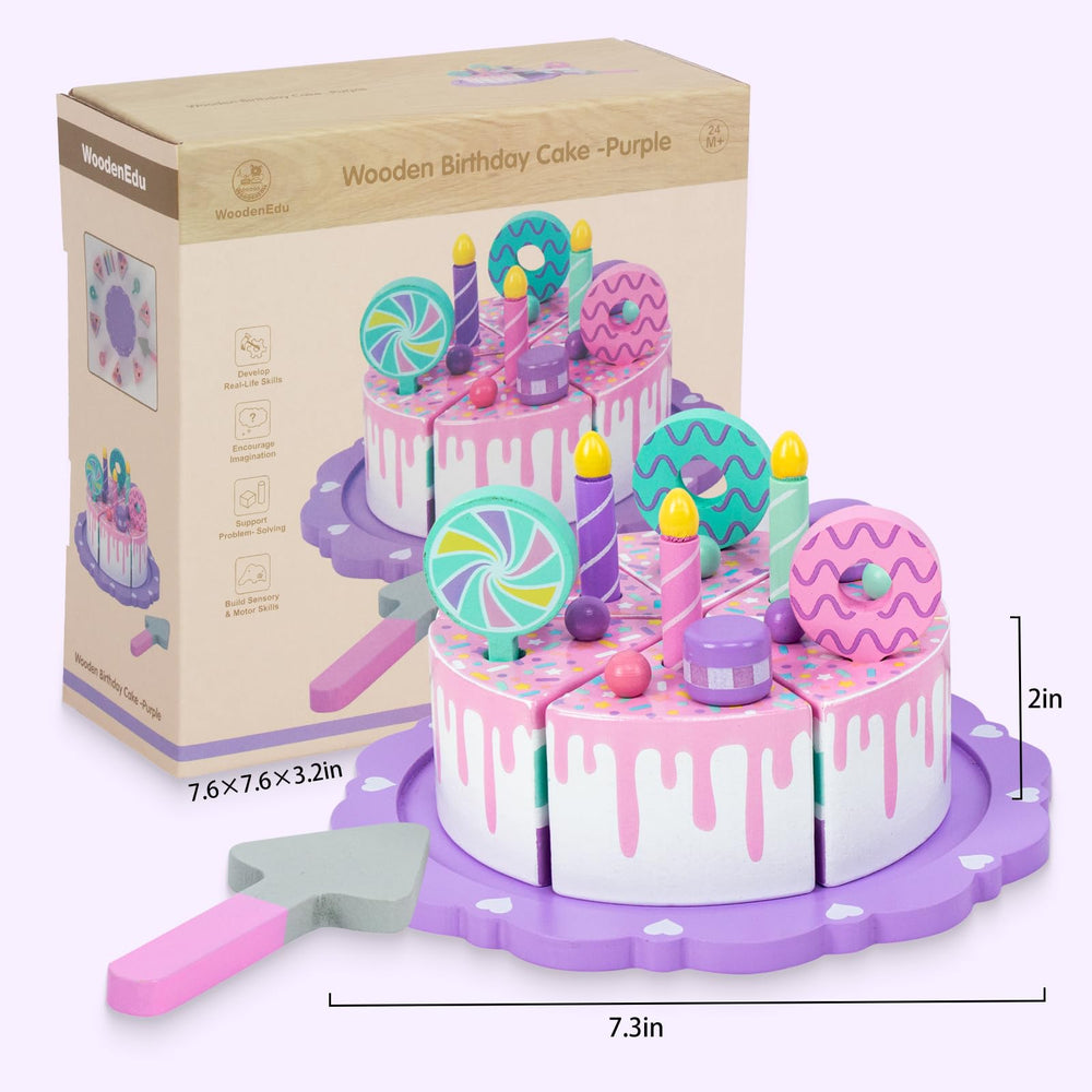 WoodenEdu pretend play food cakes set showing colorful cakes for imaginative play