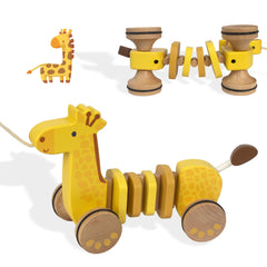 WoodenEdu pull-along toy on floor, front view, ideal for crawling and early steps.