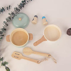 WoodenEdu safe, smooth-edged paints on cookware for child-friendly play.