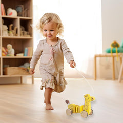 WoodenEdu toddler walking support toy, side view, promotes balance and imaginative play.