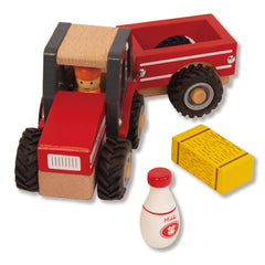 WoodenEdu red tractor toy from front view—encourages imaginative farm play for toddlers