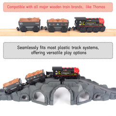 WoodenFun battery-powered locomotive designed for ages 3 and up with safe construction.