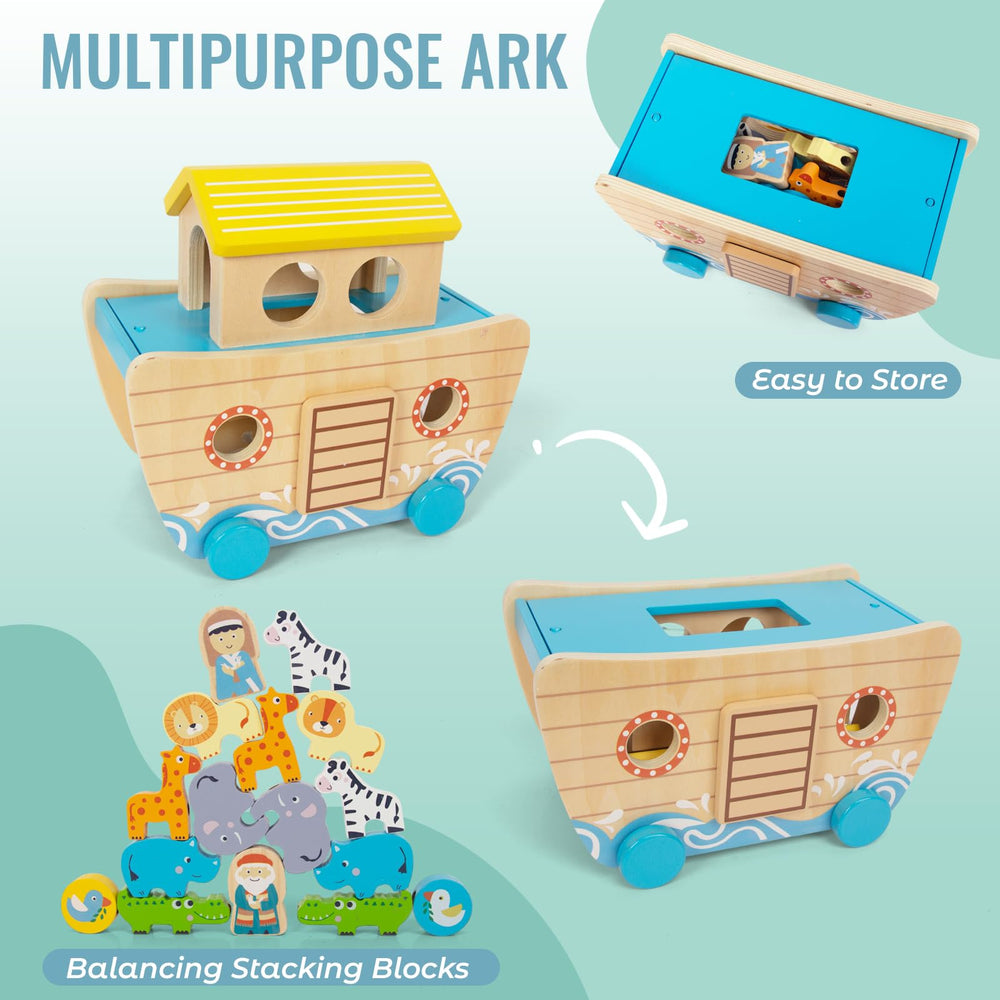 WOODENFUN Noah's Ark toy shape sorter activity in action