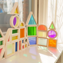 Woodenfun blocks promote parent-child interaction during cooperative building.