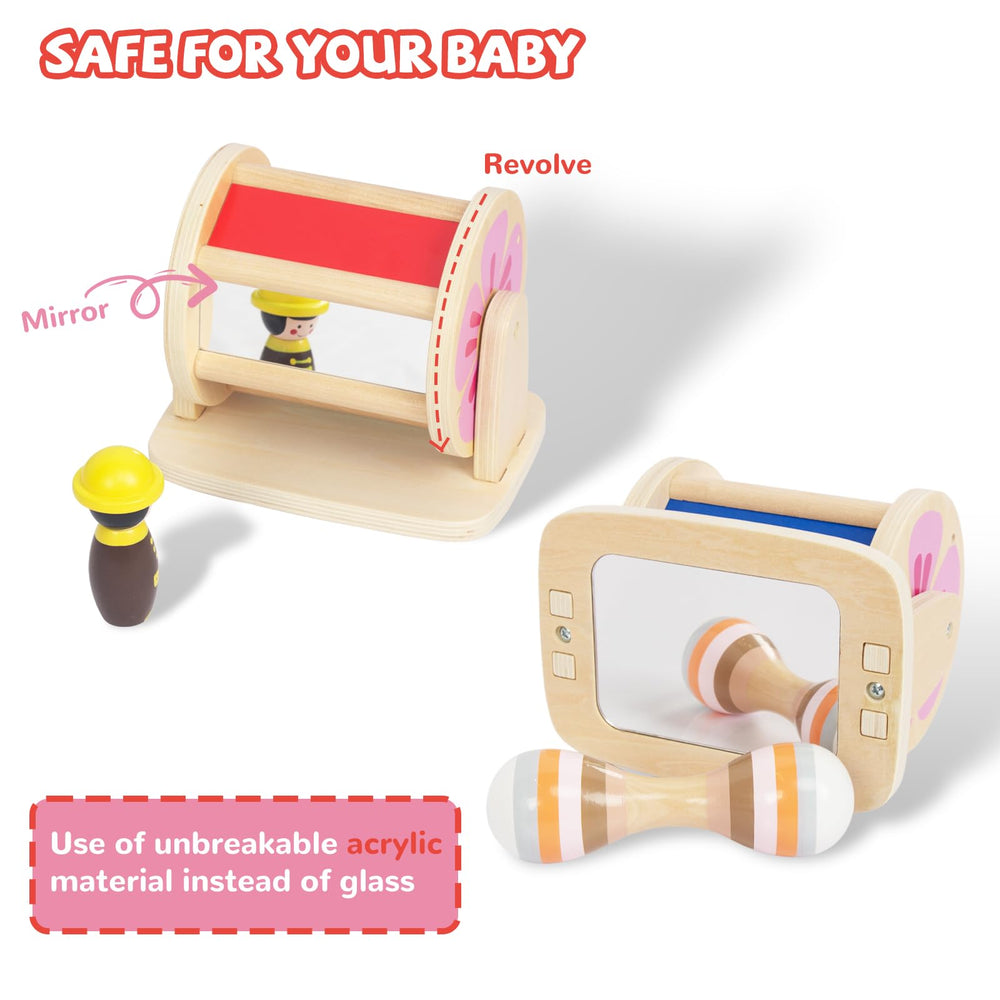 WOODENFUN Rainbow Fabric Ball Kit encourages grasping and sensory play.