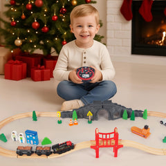 WoodenFun set encourages track layout creativity and imaginative play.