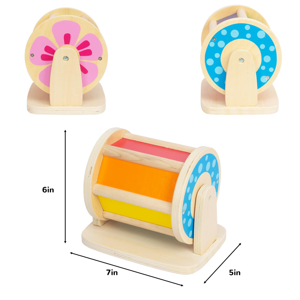 WOODENFUN Tummy Time Mirror with rainbow colors for early exploration.