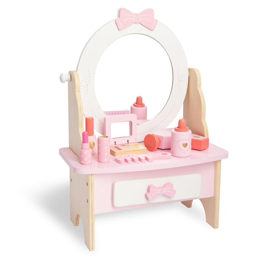 WOODENFUN vanity set 360° mirror enhances imaginative dress-up play.