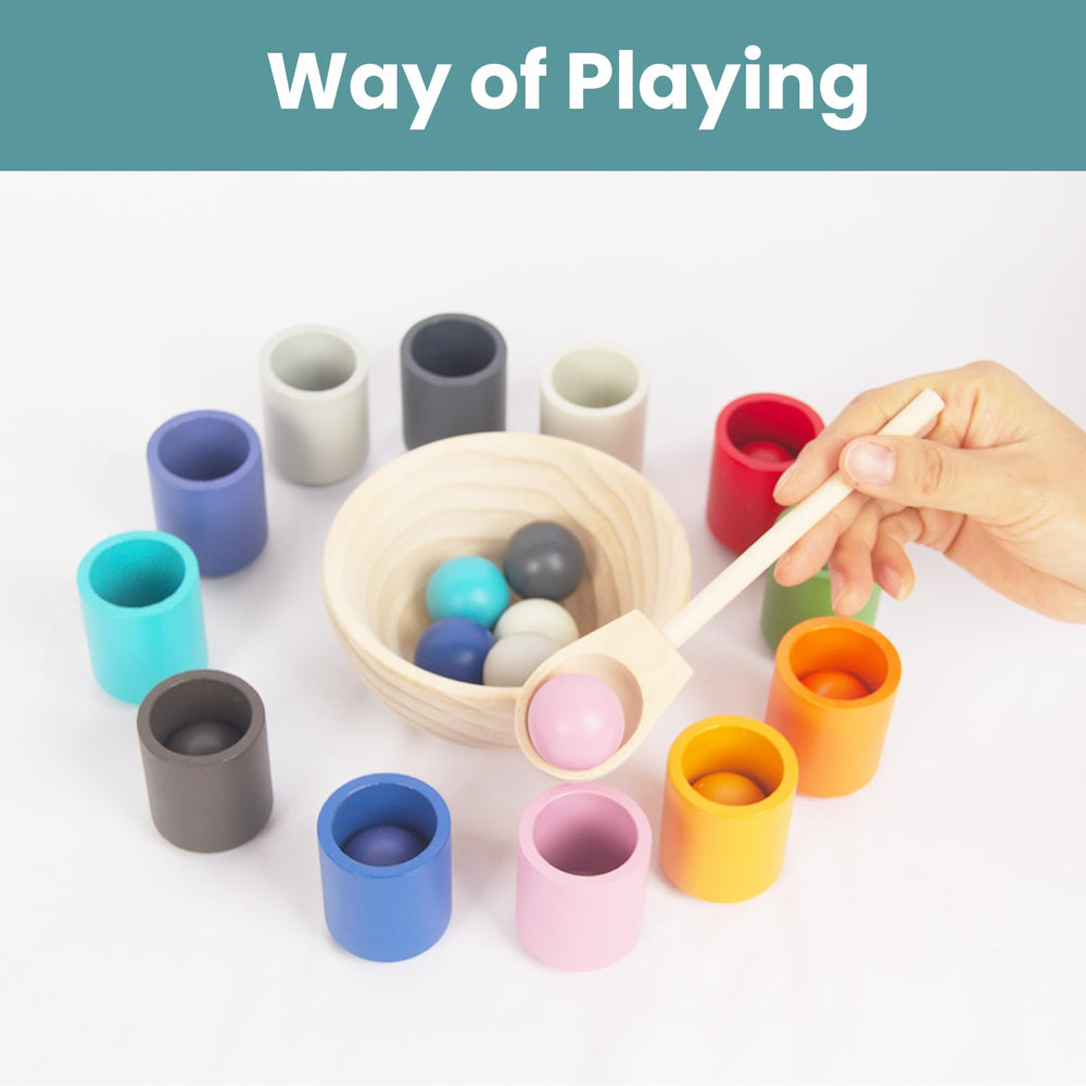 WOODENFUN wooden matching cups aid color, size, and shape sorting for preschoolers