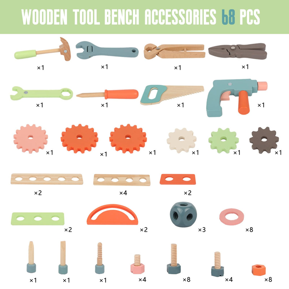WOODENFUN workbench storage compartment keeps parts organized for easy cleanup.