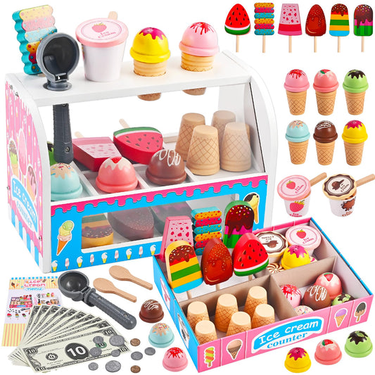 Wooderma ice cream counter set for kids boosts imaginative play and early math