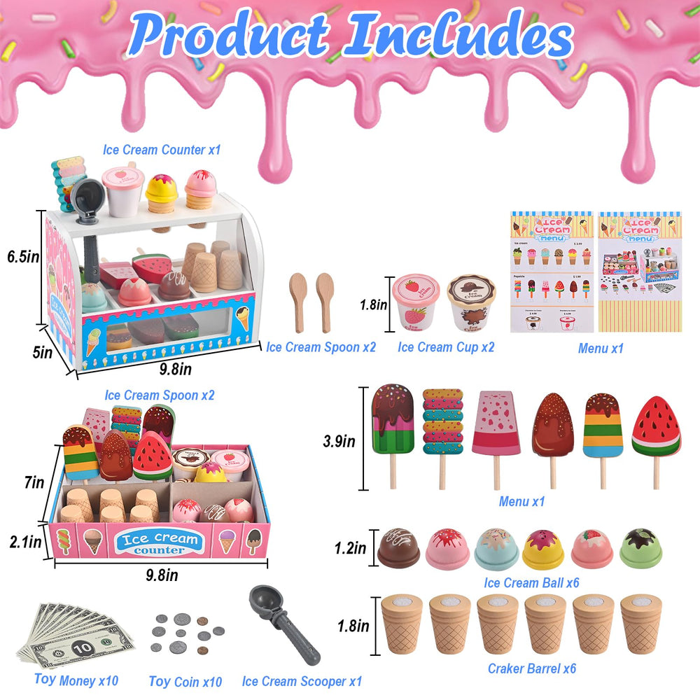 Wooderma ice cream display box shown for serving pretend customers and color recognition
