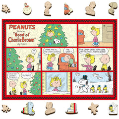 WOODLUX Peanuts 300-piece puzzle with Charlie Brown and Snoopy, ideal family night.