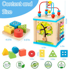 WOODMAM 7-in-1 activity cube animal slider demonstrates movement and timing