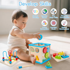 WOODMAM 7-in-1 activity cube spinning gears engaging problem solving
