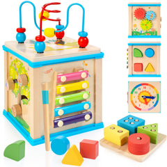 WOODMAM 7-in-1 activity cube top view for sensory play and early learning