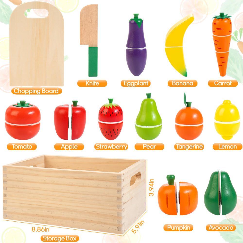 WOODMAM colorful fruits and vegetables boost color recognition through vivid pretend meals.