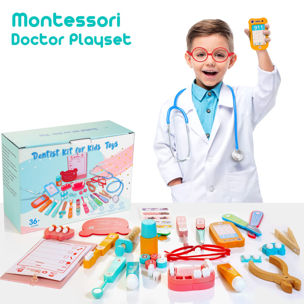 WOODMAM dentist kit storage bag keeps tools organized for pretend sessions