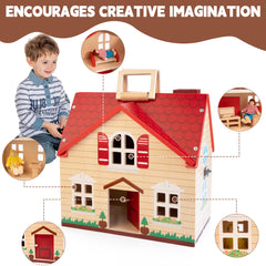 WOODMAM dollhouse with built-in portable handle for easy transport