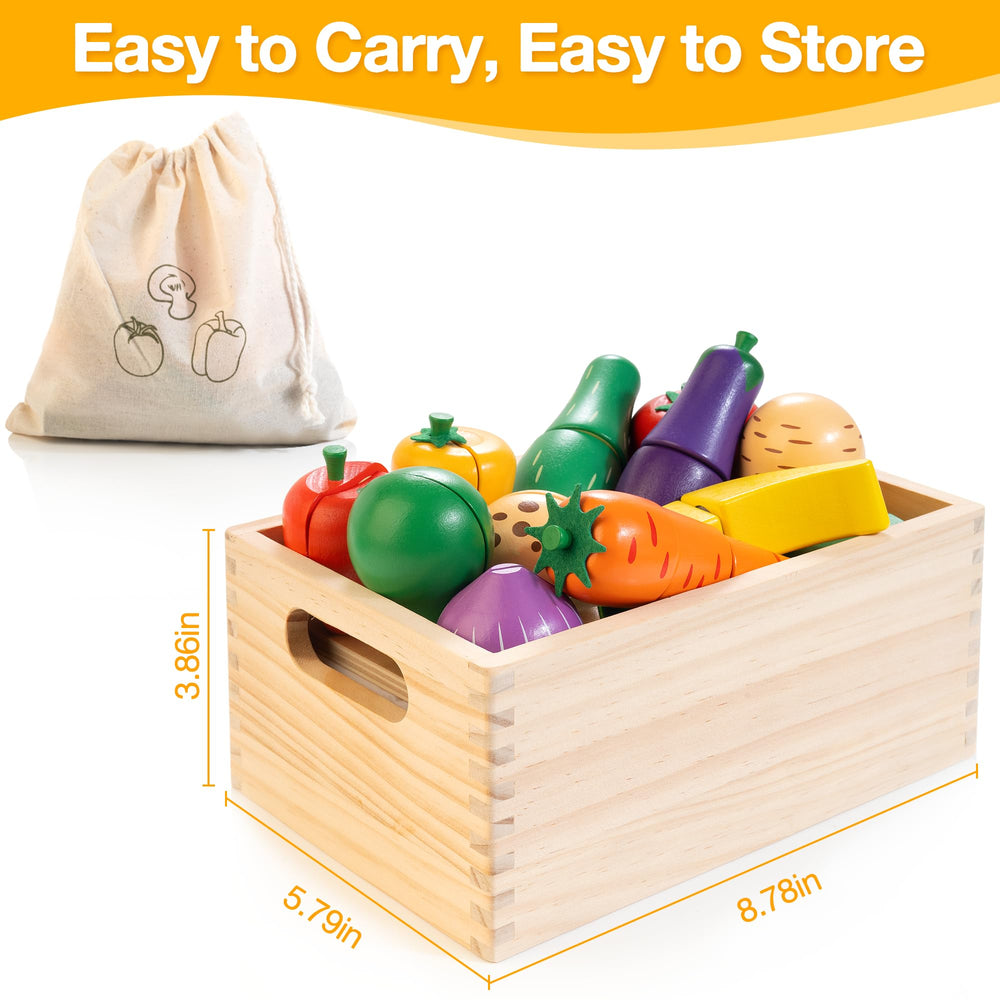 Woodmam durable wooden toy food with non-toxic paint for long-lasting fun.