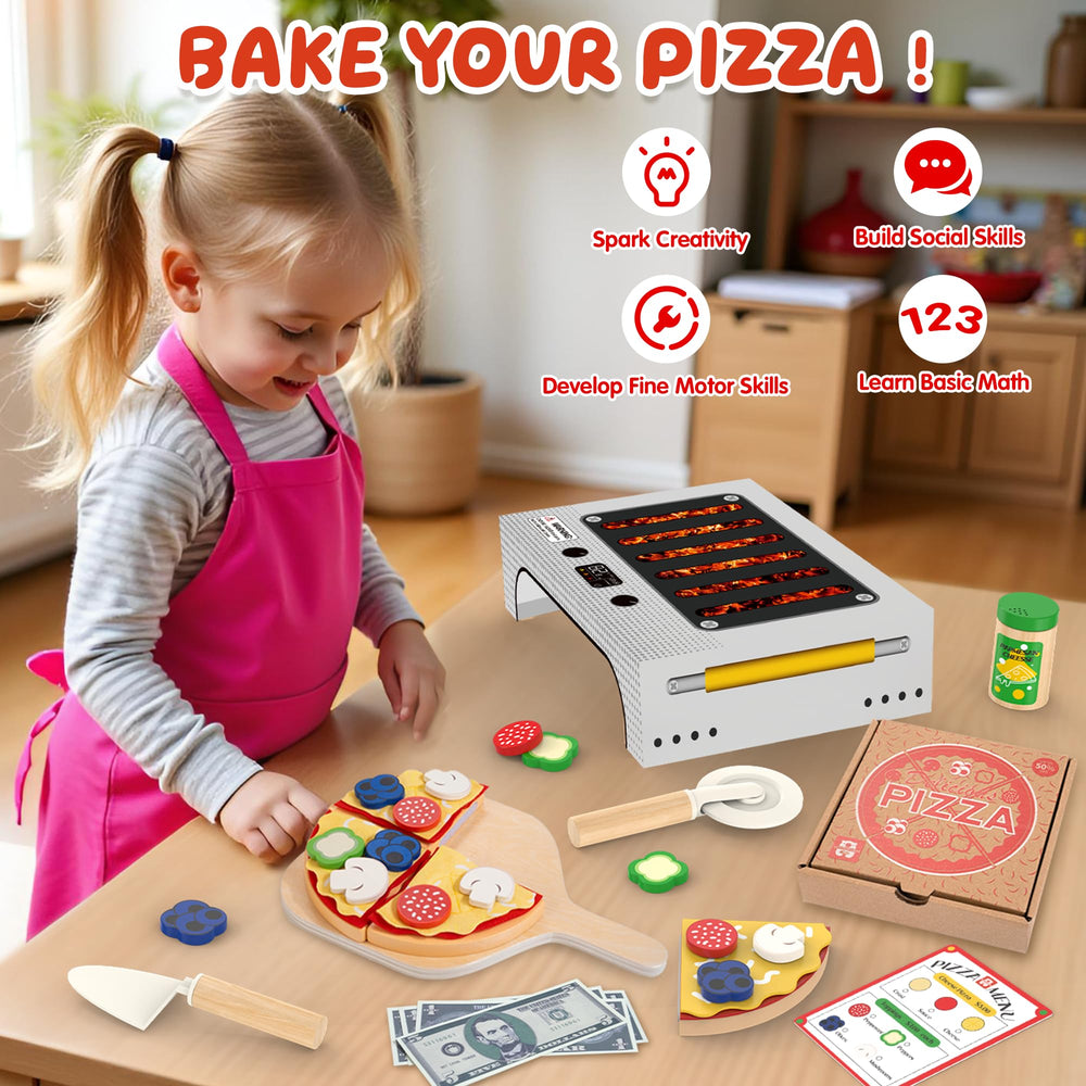 WOODMAM pizza slices with hook-and-loop; promotes fine motor skills during assembly