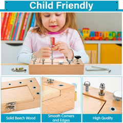 WOODMAM strap-equipped set facilitates tidy, travel-friendly learning experiences.