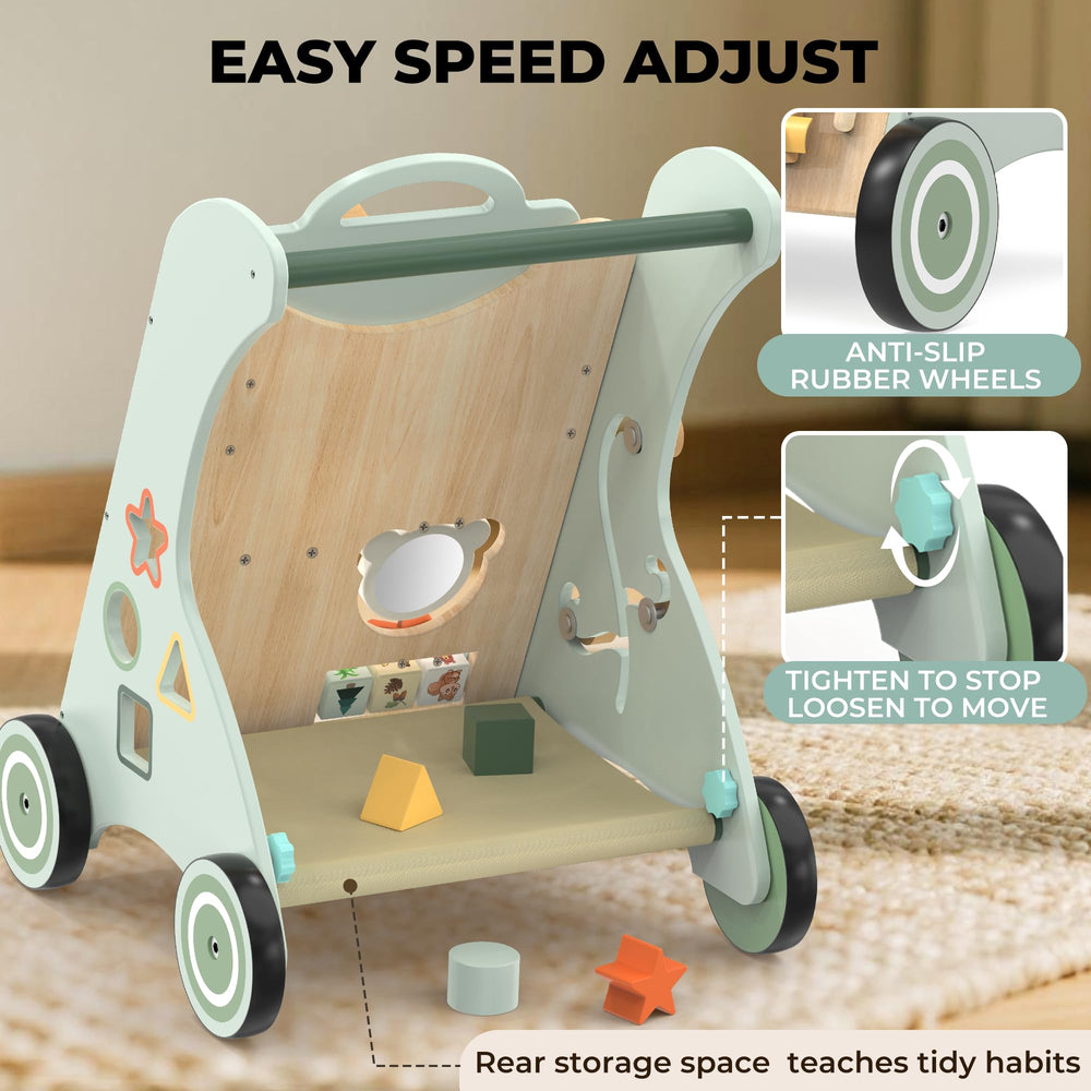 WoodMam walker in use with a toddler learning to walk