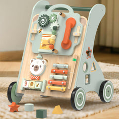 WoodMam walker side view shows adjustable speed for growing toddlers