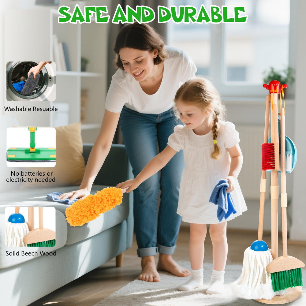 WOODMAM dustpan and brush set for tidy pretend chores