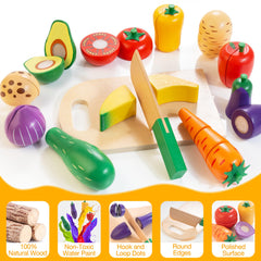 Woodmam colorful pretend fruits and vegetables for color recognition during kitchen role-play.