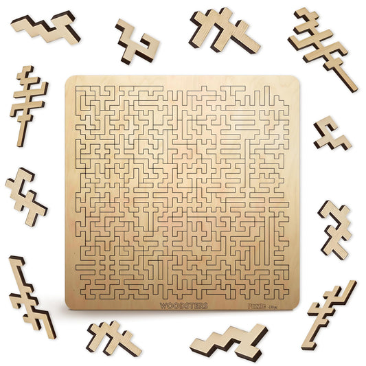 Woodsters Mind Bending Puzzle assembly close-up showing precise interlocking pieces