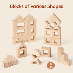 Woodtoe Natural Wooden Blocks with smooth edges for safe toddler play.
