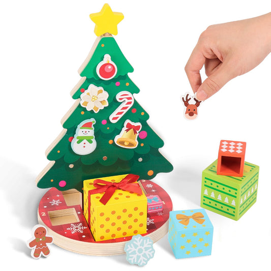 Woodtoe Christmas tree front decorations spark imaginative play and fine motor development.