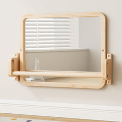 Woodtoe Montessori mirror with bar front view supports curious infants standing.