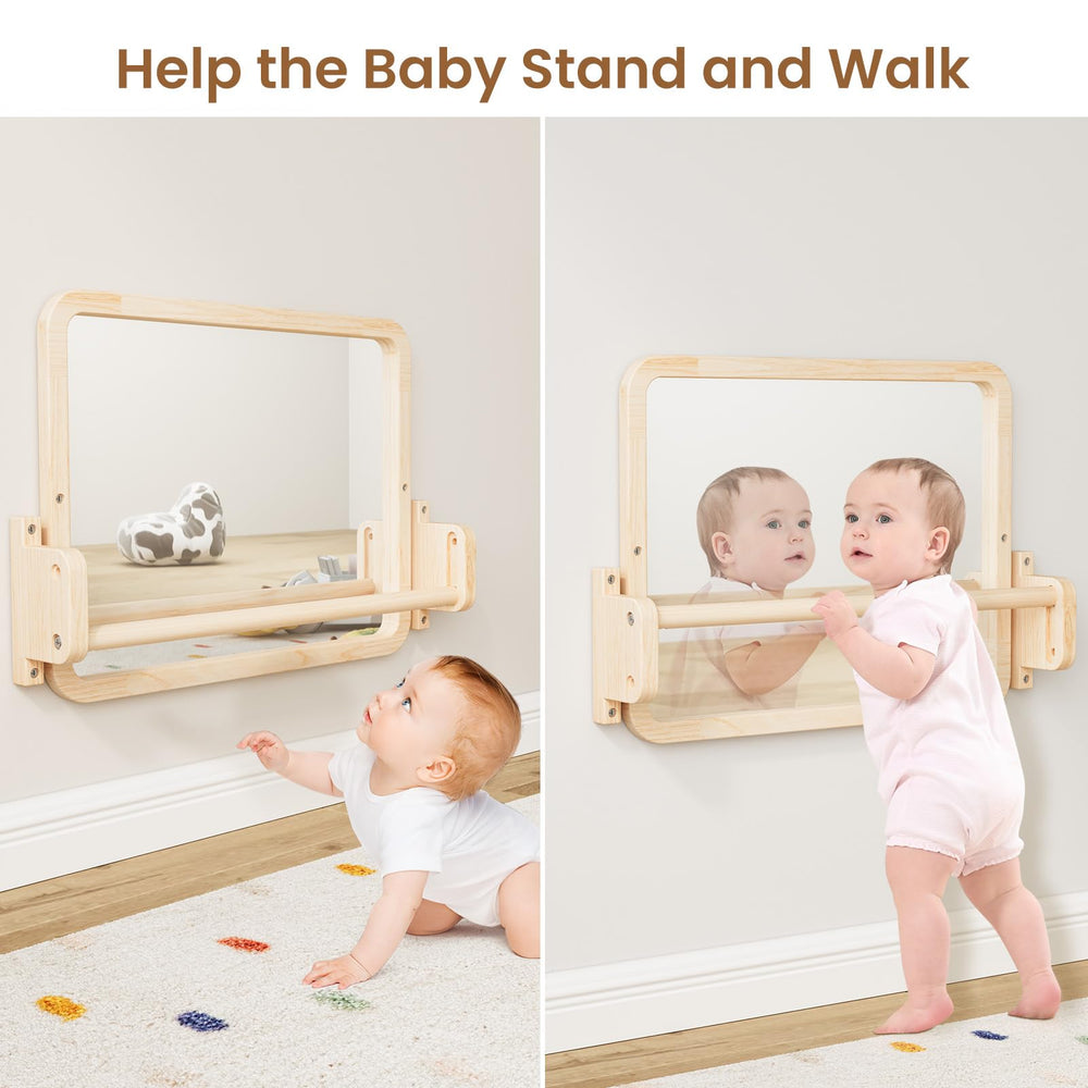Woodtoe Montessori mirror and bar side view shows sturdy construction.