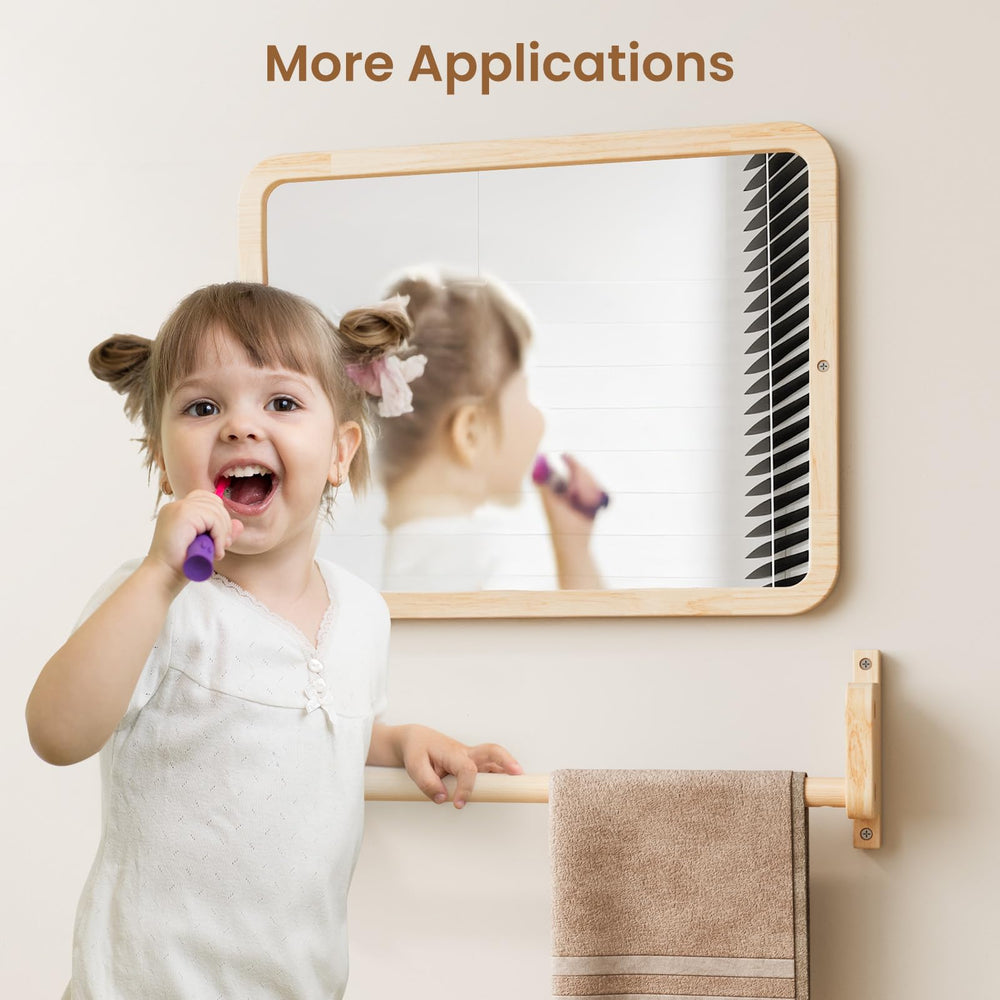Woodtoe Montessori mirror grows with your child for bath or art use.