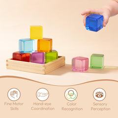 Woodtoe open-ended play blocks support sensory exploration and early learning.