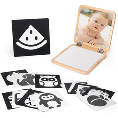 Woodtoe tummy time mirror with angle adjustment for comfortable baby viewing.