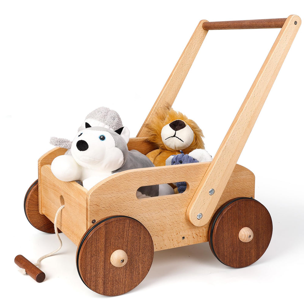 Woodtoe wooden baby walker frame with hand grip supports early steps.