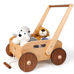 Woodtoe wooden baby walker frame with hand grip supports early steps.