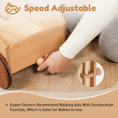 Woodtoe wooden walker speed control enables gentler learning progress.