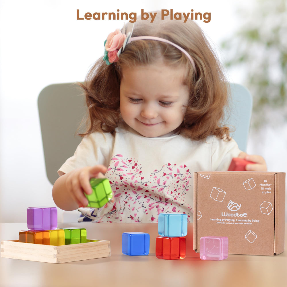 Woodtoe wooden storage box keeps blocks neatly organized for quick cleanup.
