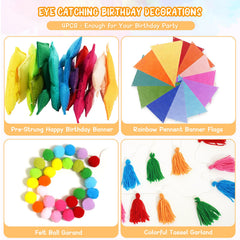 Woonnuk Felt Rainbow Pennant Flags create cheerful rainbow focal point indoors or outdoors.