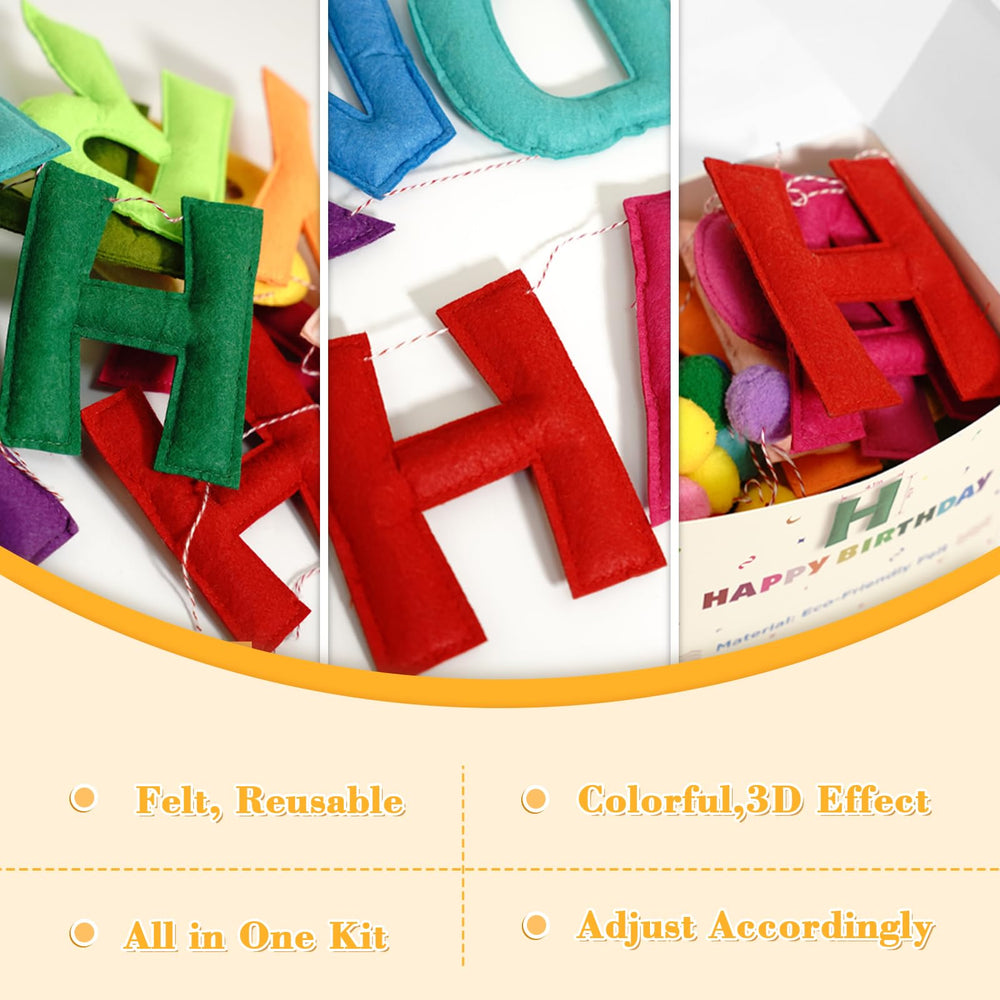 Woonnuk Soft felt letters form a 3D, vivid HAPPY BIRTHDAY display.