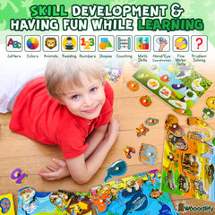 WOOODLIFY shapes puzzle peg helps hand-eye coordination during focused play.