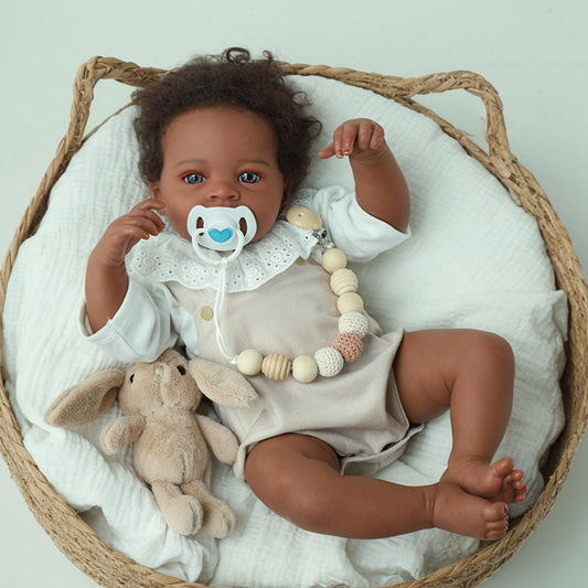WOOROY lifelike reborn doll with hand-rooted black curls for imaginative play